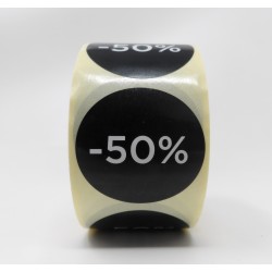 Diámetro 35 mm etiqueta "50 %" fondo negro